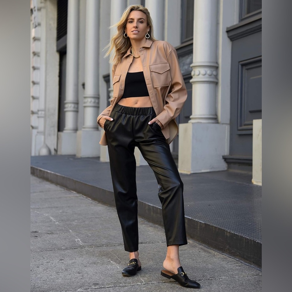 The Drop Vegan / Faux Leather Pull On Pants Black Size Small